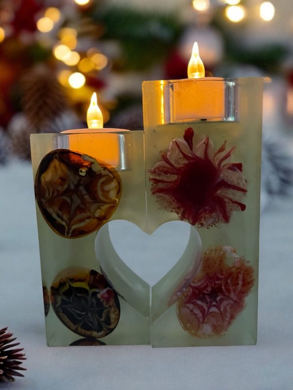 Handmade Resin Heart design 2 piece Tea Light Holders