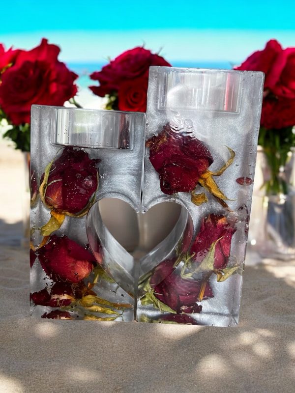 Handmade Resin Heart design 2 piece Tea Light Holders - Image 7