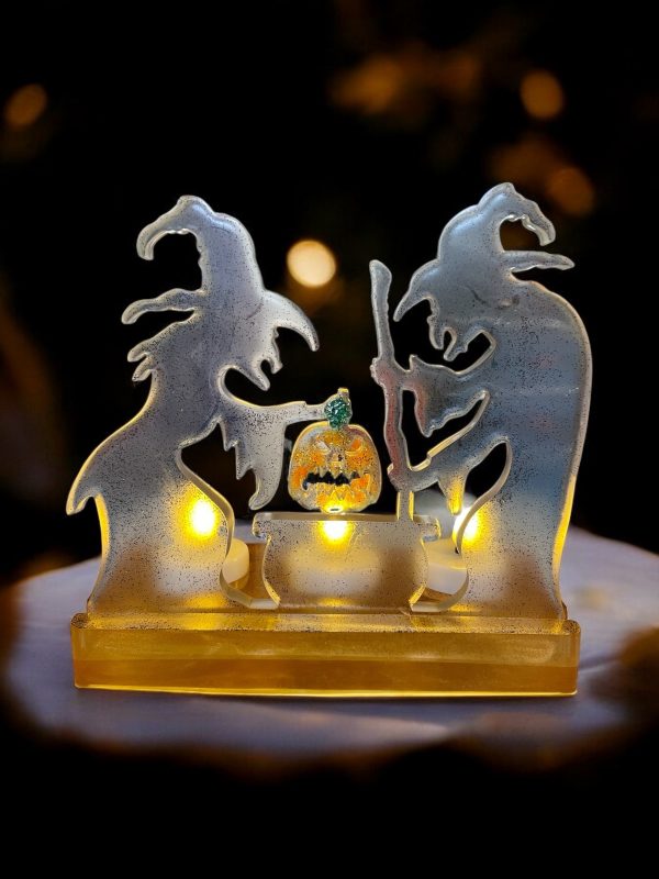 Handmade Resin Witches Cauldron Triple Tea Light Holders - Image 2