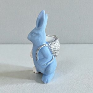 Small Rabbit with a basket of Paper Roses in Resin Soil
